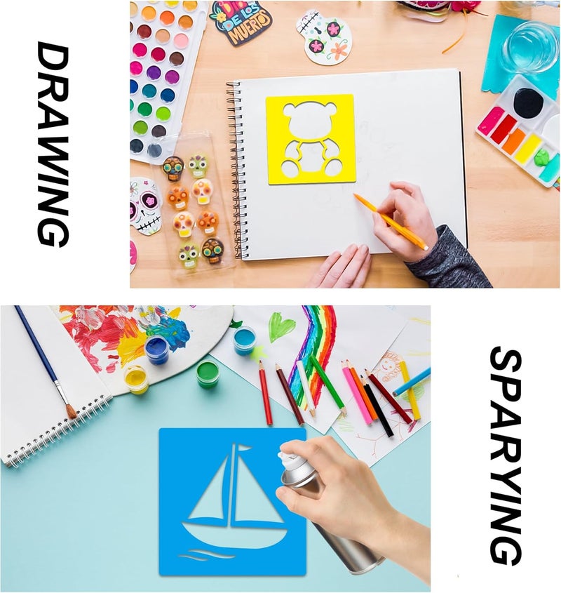 TMTECHJS 24 Piece Stencils for Kids Stencils for Painting Sidewalk Chalk Stencil Outdoor Garden Themed Stencil Kids Style Collection-6in - Image 5